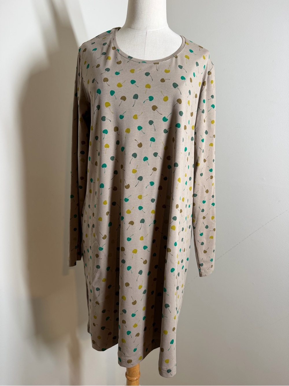 Gudrun Sjoden Edite Organic Cotton -SZ L- Long Sleeve Cherry Pattern Tunic Dress